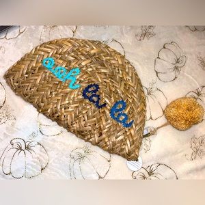 MUDPIE “ooh la la” Woven Straw Clutch Zipper Purse W/ Pom Pom NWT